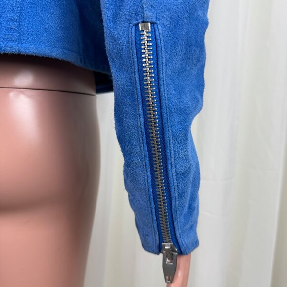 Women's SL8 Genuine Suede Asymmetric Zipper Accent Crop Moto Jacket Blue Size MD - Picture 12 of 17